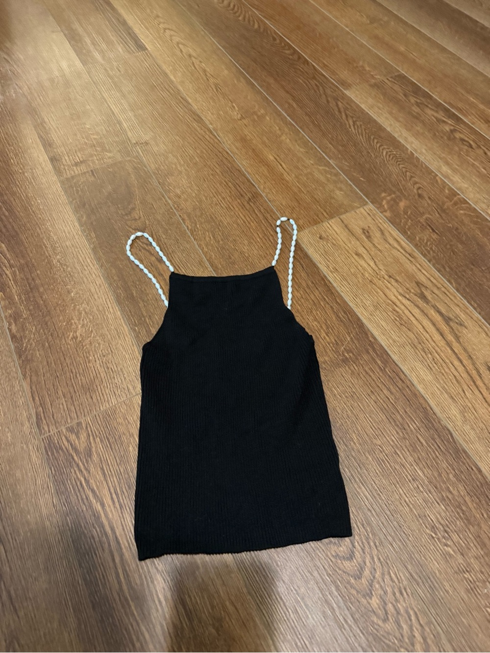 RIHOAS Black Ribbed Tank with Beaded Straps